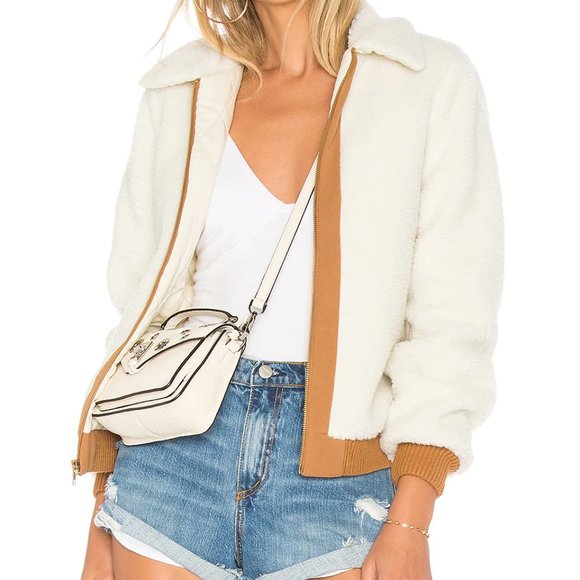Lovers + Friends Jackets & Blazers - Lovers and Friends Simone Faux Fur Teddy Jacket in Ivory with Brown Trim